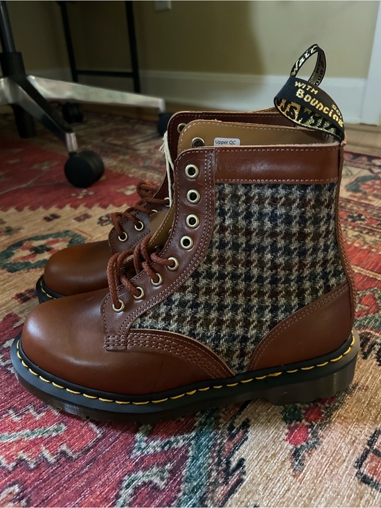 Dr. Martens Shoes - Dr. Martens Brown Leather & Houndstooth Combat Boots